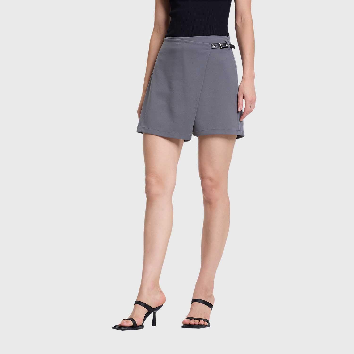 Falda Short Mujer Aplicación Lateral Gris Fashions Park-1