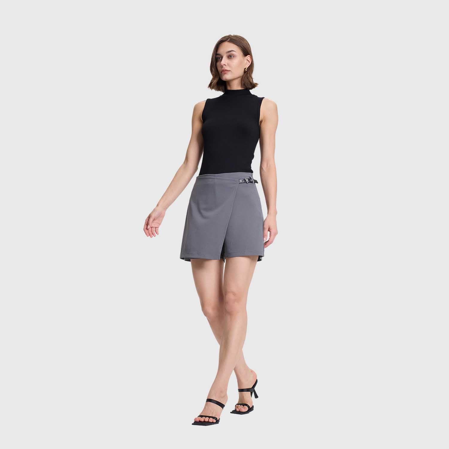 Falda Short Mujer Aplicación Lateral Gris Fashions Park-3