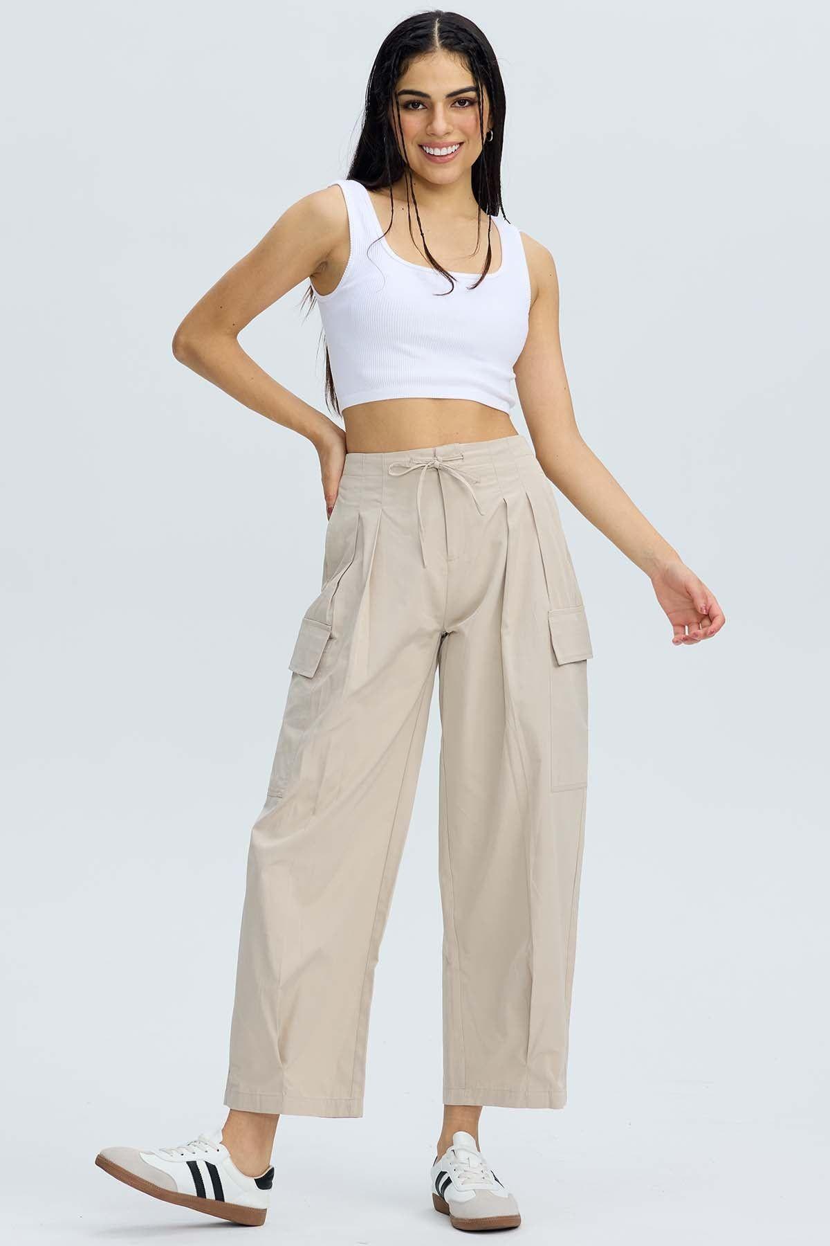 Pantalón Mujer Cargo Parachute Beige-0