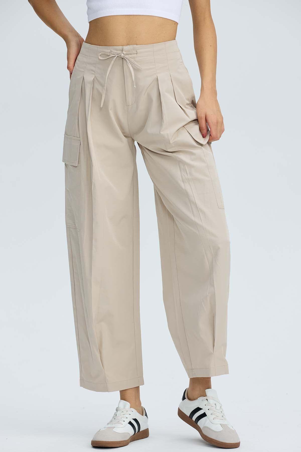Pantalón Mujer Cargo Parachute Beige-1