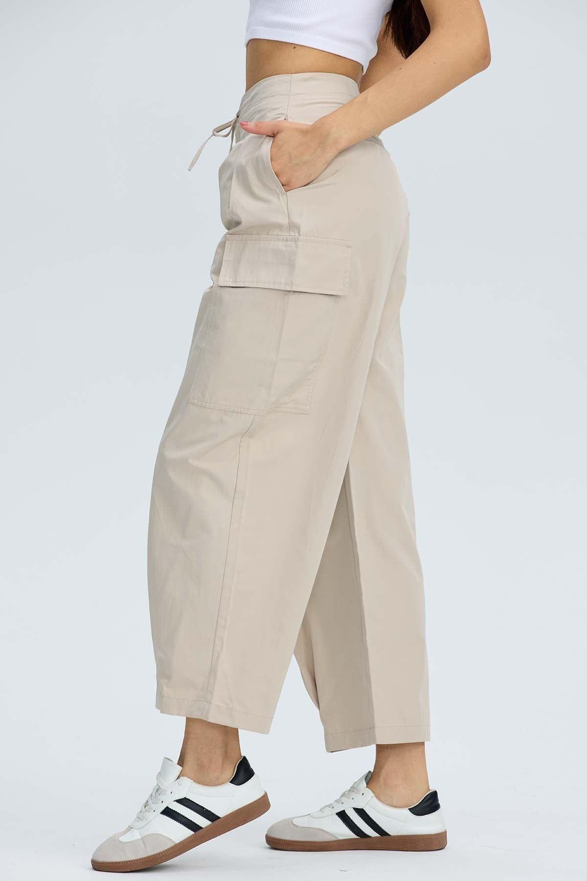 Pantalón Mujer Cargo Parachute Beige-2