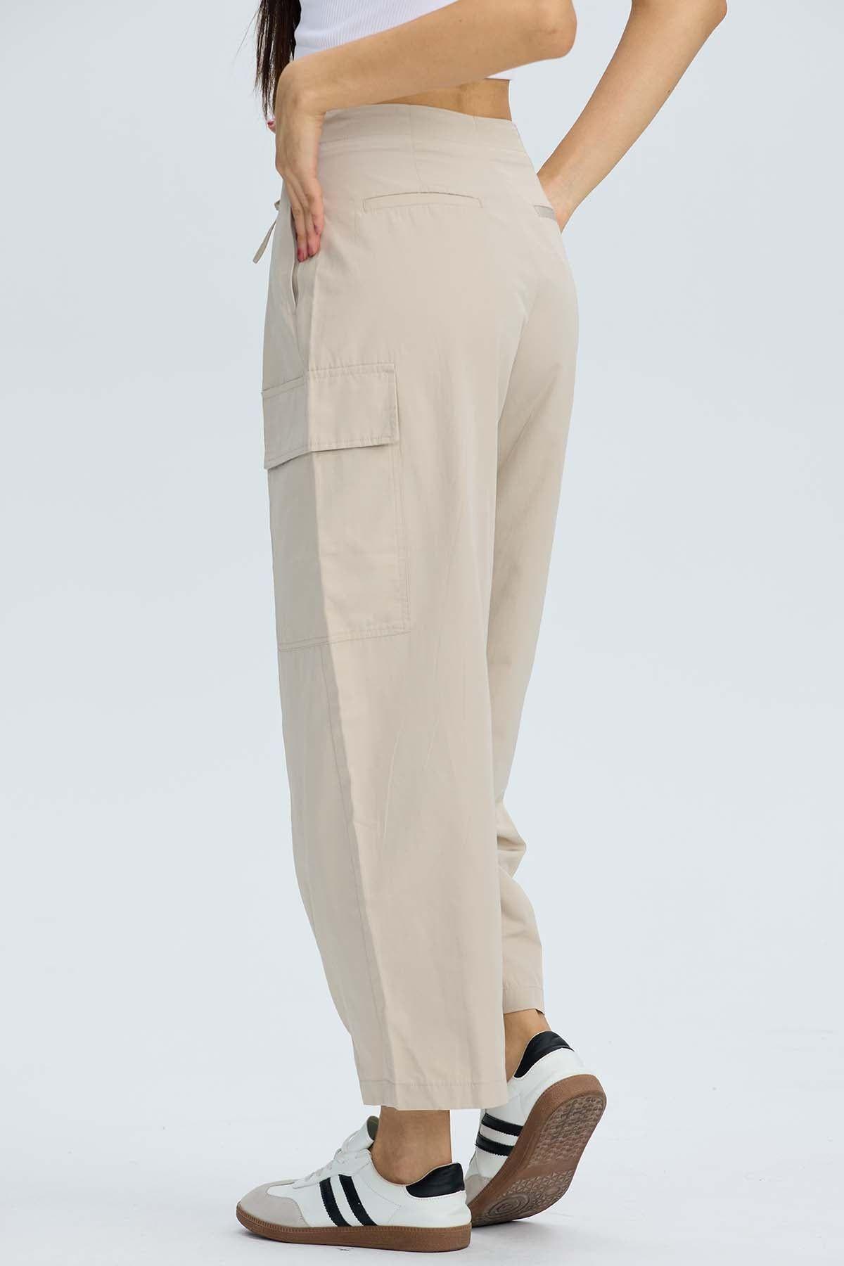 Pantalón Mujer Cargo Parachute Beige-3