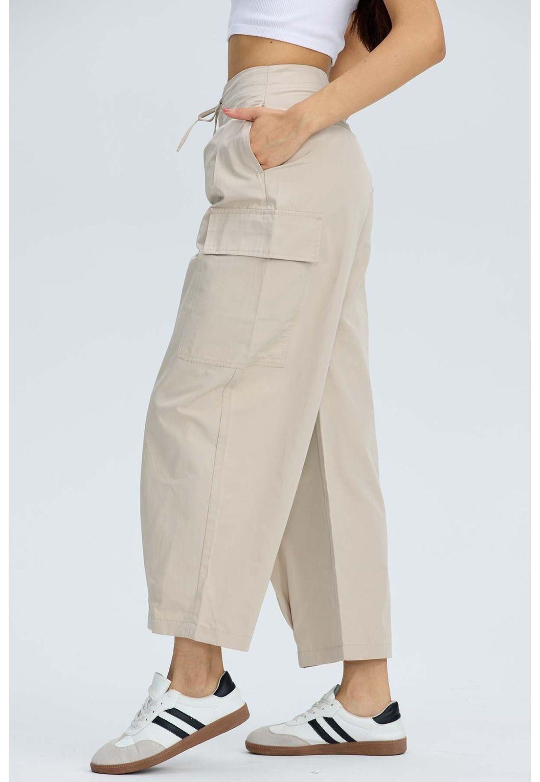 Pantalón Mujer Cargo Parachute Beige-2