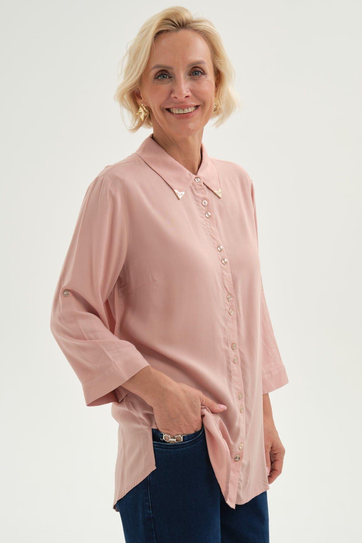 Blusa Mujer Abotonada Roll Up Palo Rosa-1
