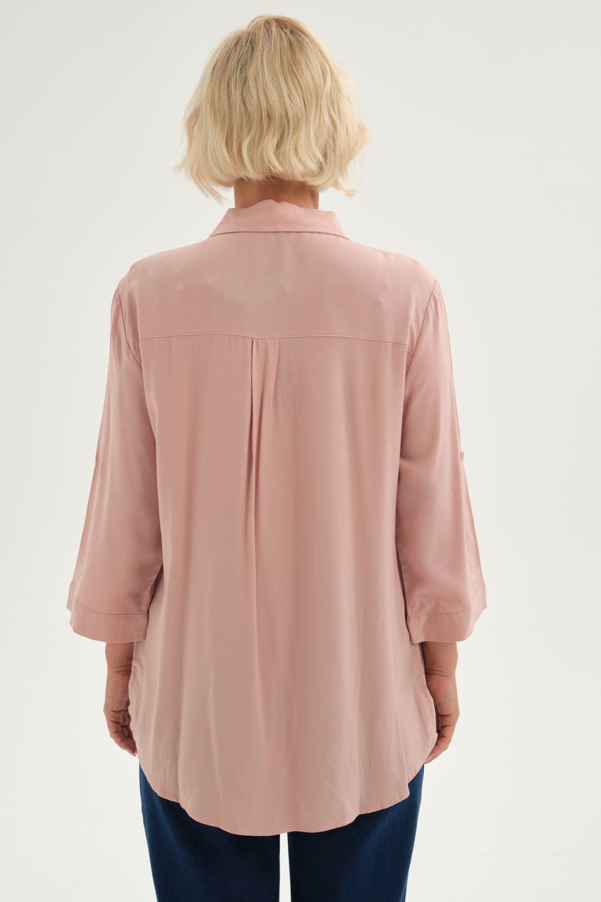 Blusa Mujer Abotonada Roll Up Palo Rosa-2