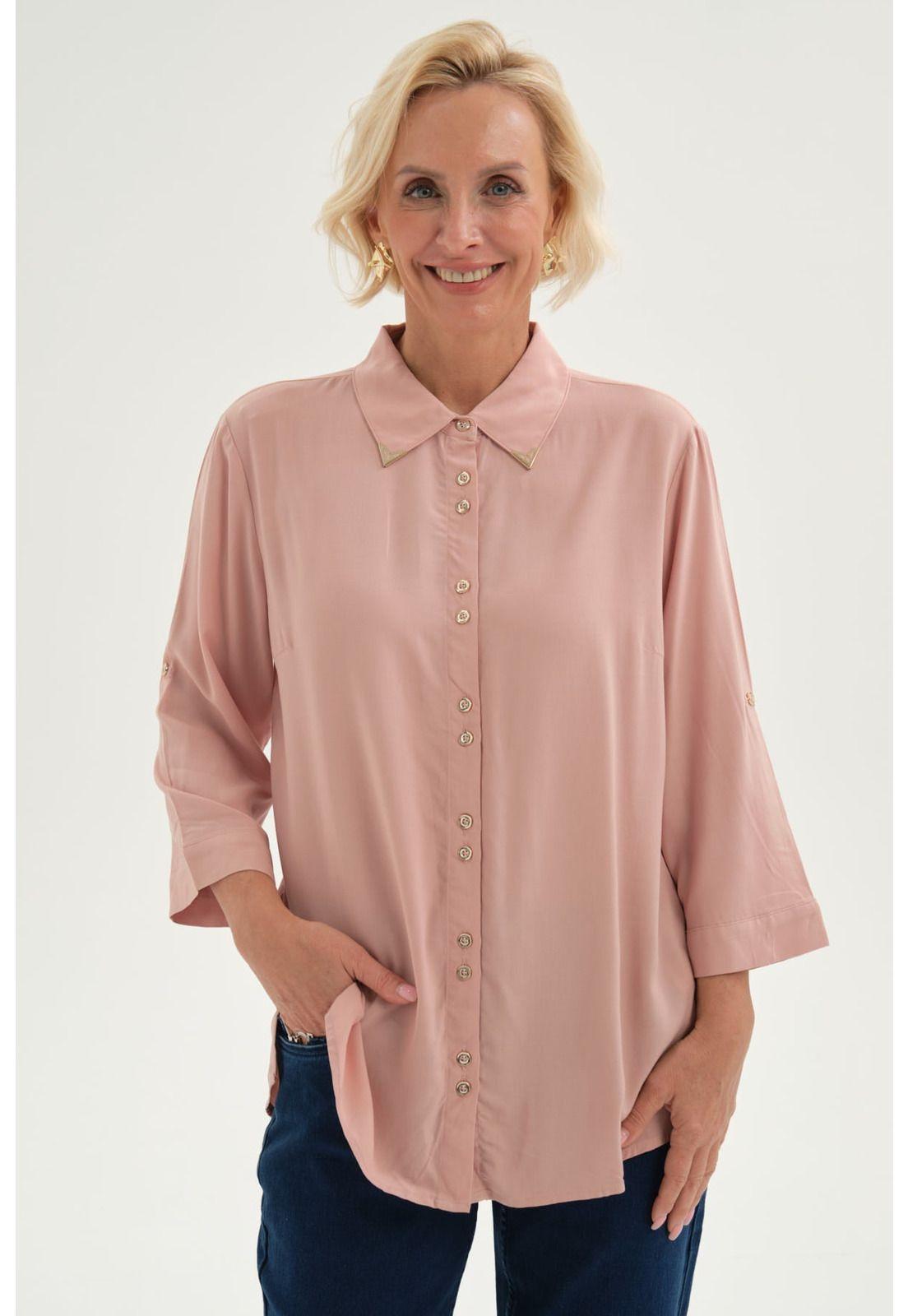 Blusa Mujer Abotonada Roll Up Palo Rosa-0