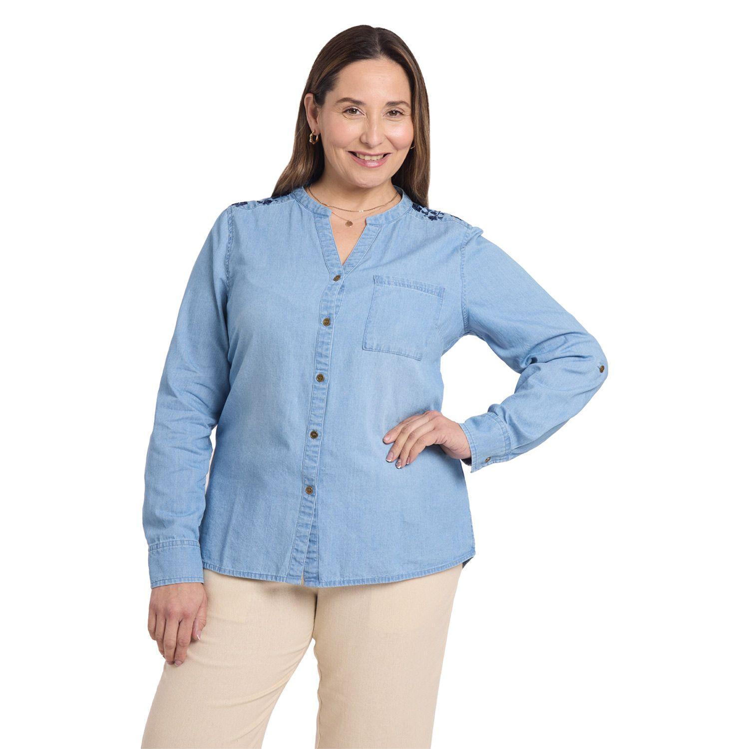 Blusa Mujer Denim Bordada Azul Claro Fashion´s Park-0
