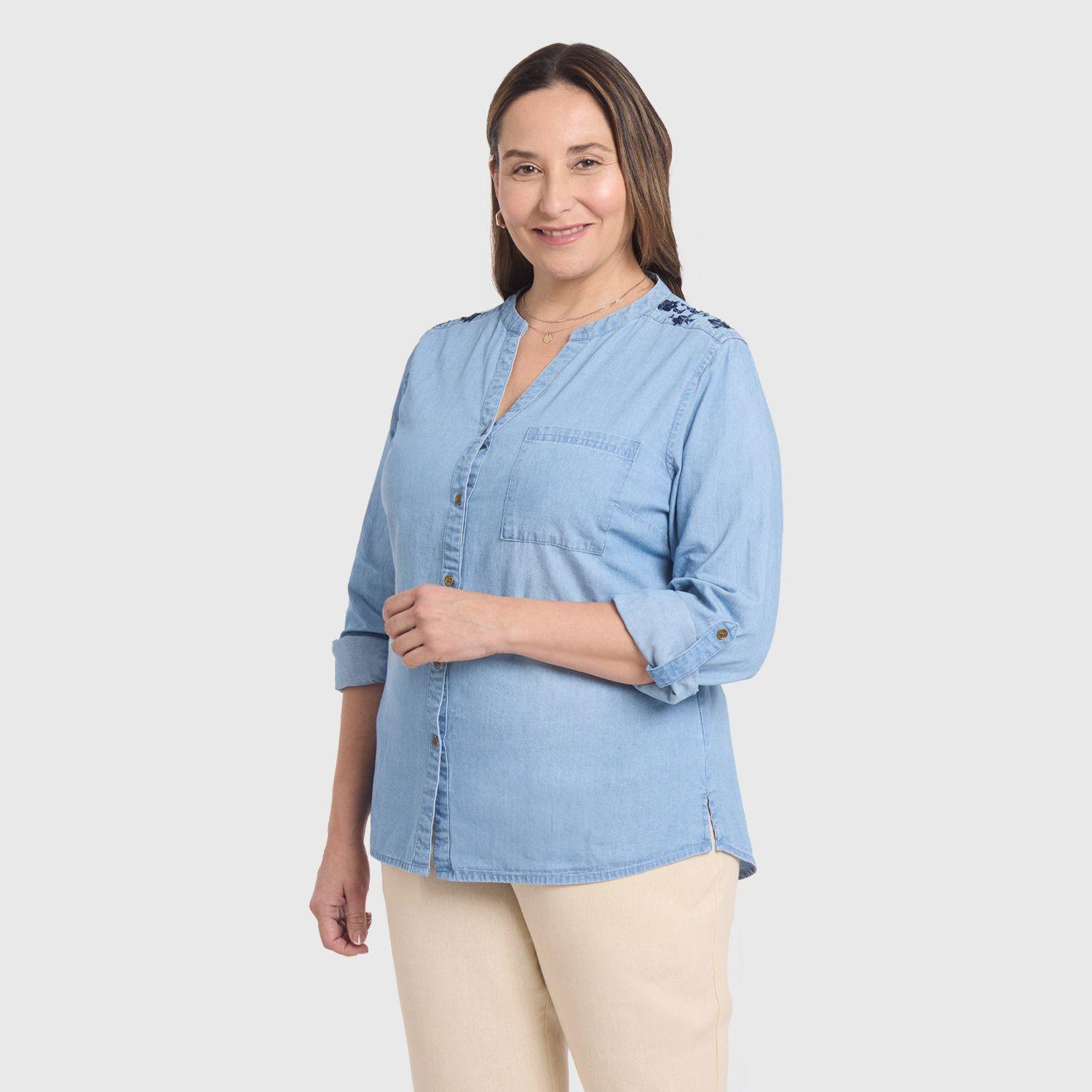 Blusa Mujer Denim Bordada Azul Claro Fashion´s Park-1