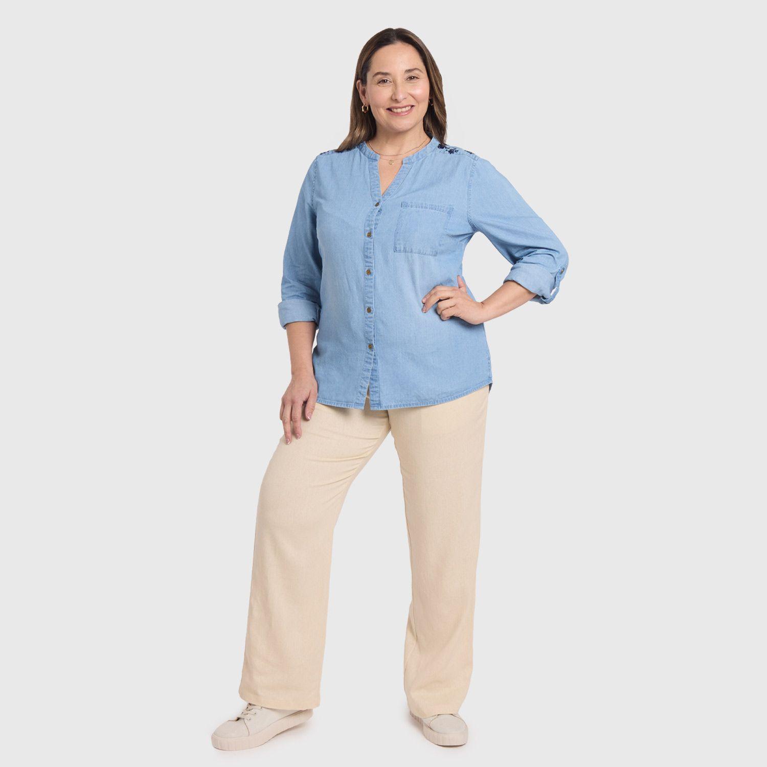 Blusa Mujer Denim Bordada Azul Claro Fashion´s Park-3