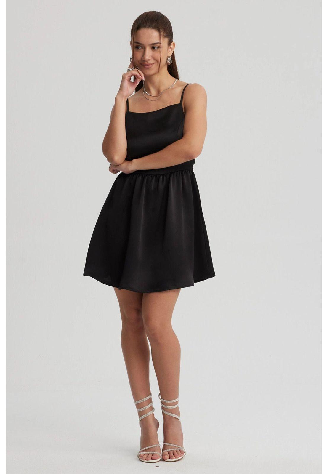 Vestido Mujer Mini Satín Negro-2