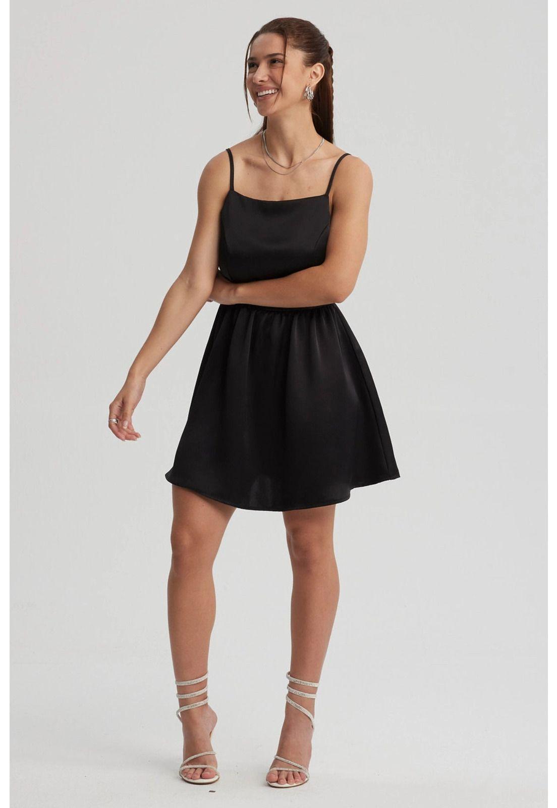 Vestido Mujer Mini Satín Negro-3