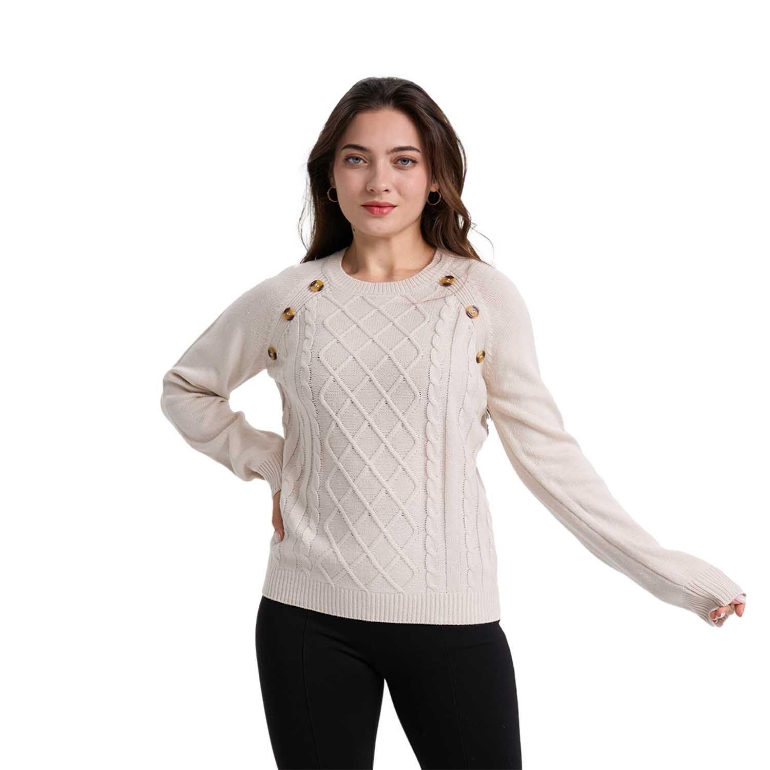 Sweater Mujer Botones Beige-0