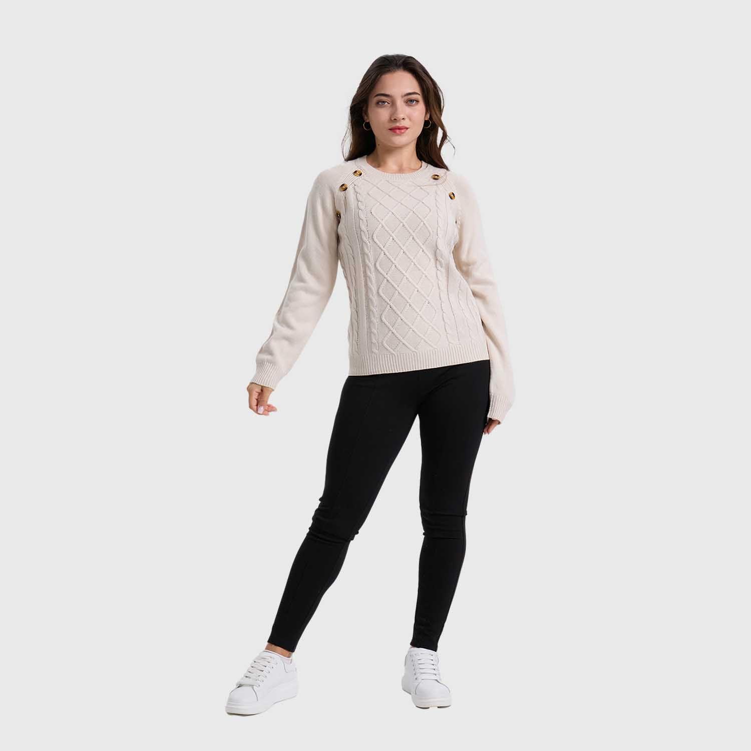 Sweater Mujer Botones Beige-3