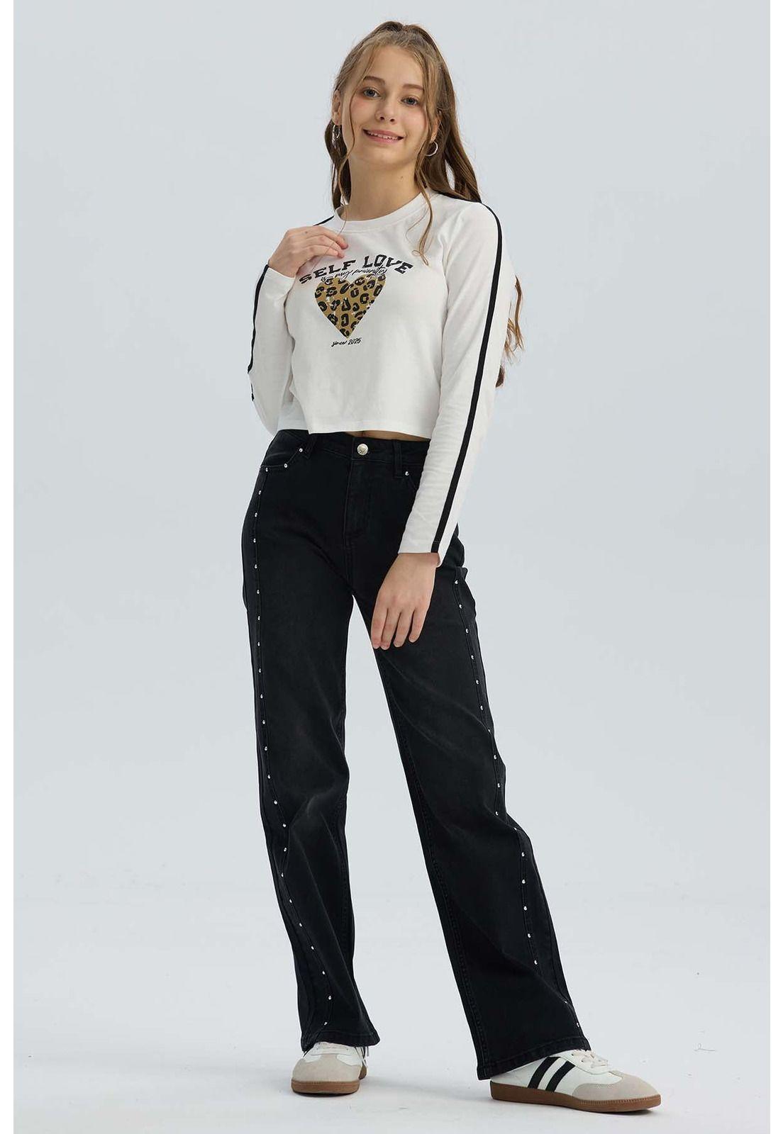 Jeans Niña Calce Recto Con Tachas Negro-3