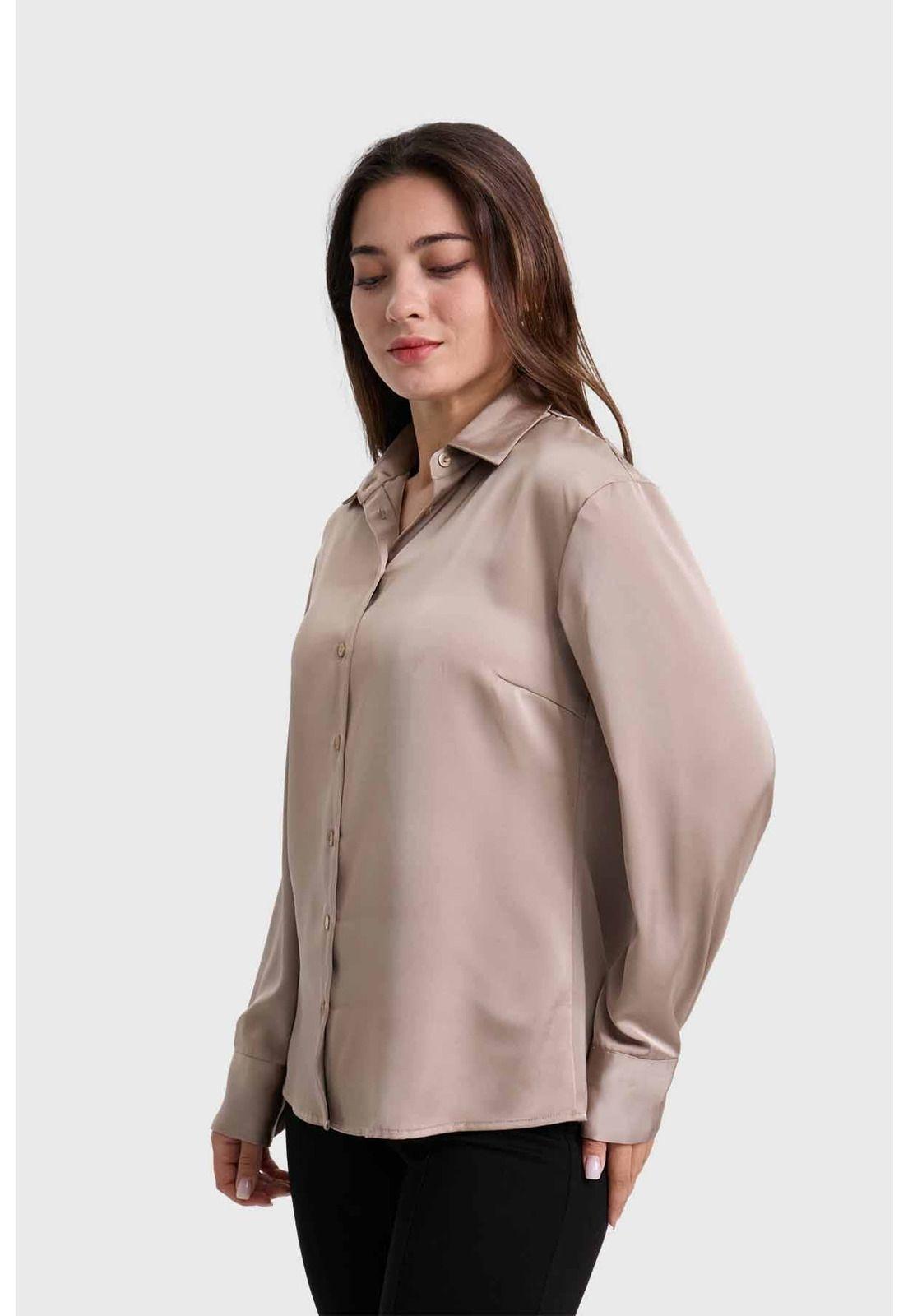 Blusa Mujer Satinada Abotonada Beige - ll-1