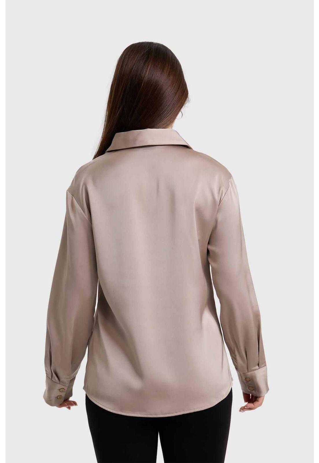 Blusa Mujer Satinada Abotonada Beige - ll-2