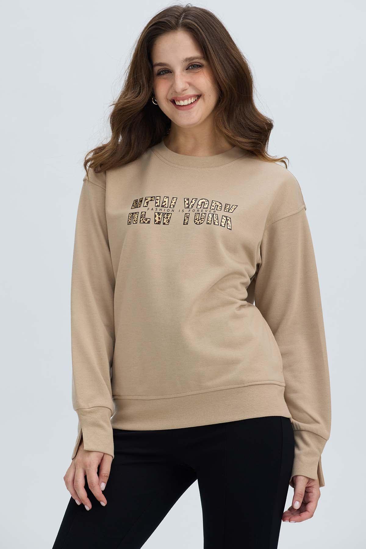 Polerón Mujer Print Posicional Beige-0
