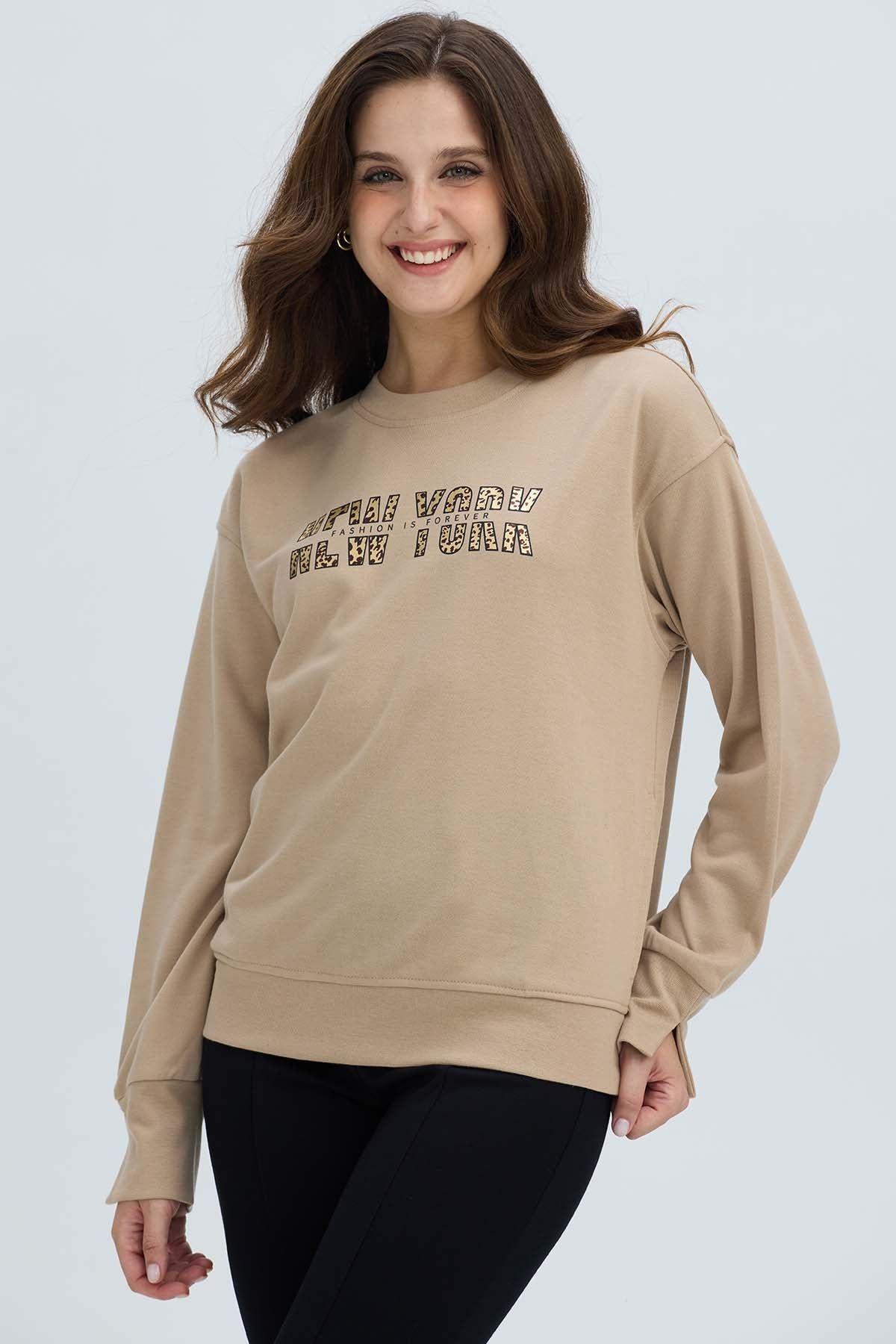 Polerón Mujer Print Posicional Beige-1