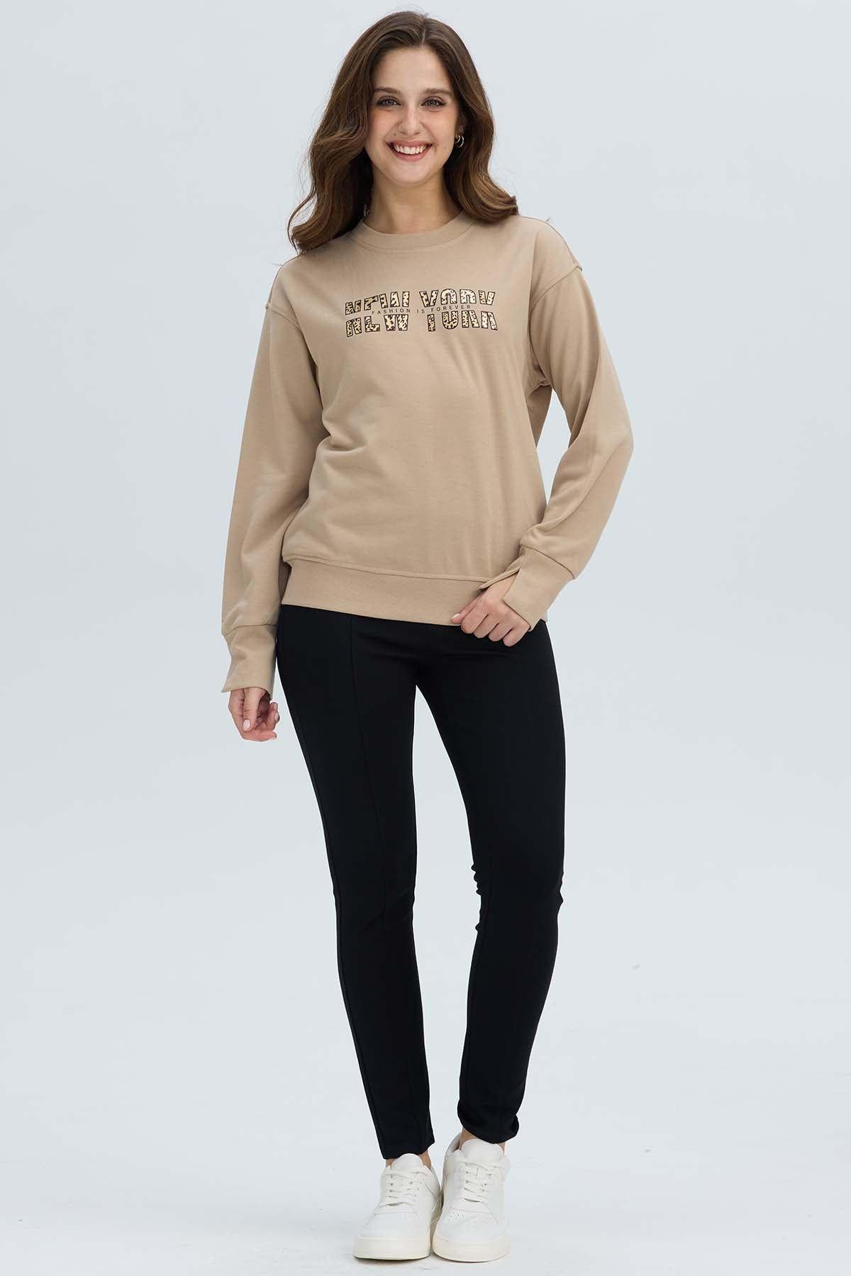 Polerón Mujer Print Posicional Beige-3