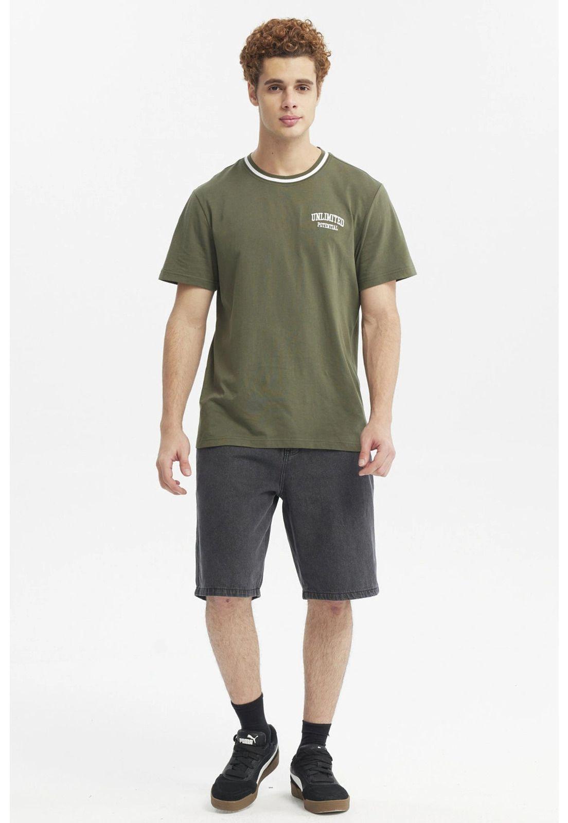 Polera Hombre Regular Print Verde Militar-3