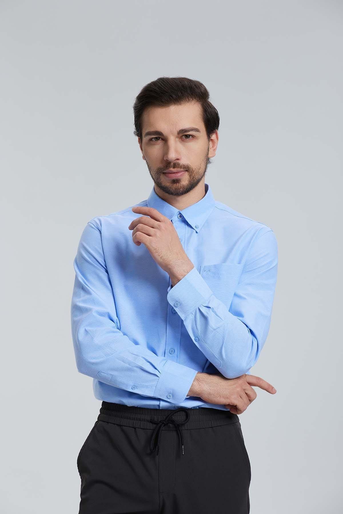 Camisa Oxford Celeste-4