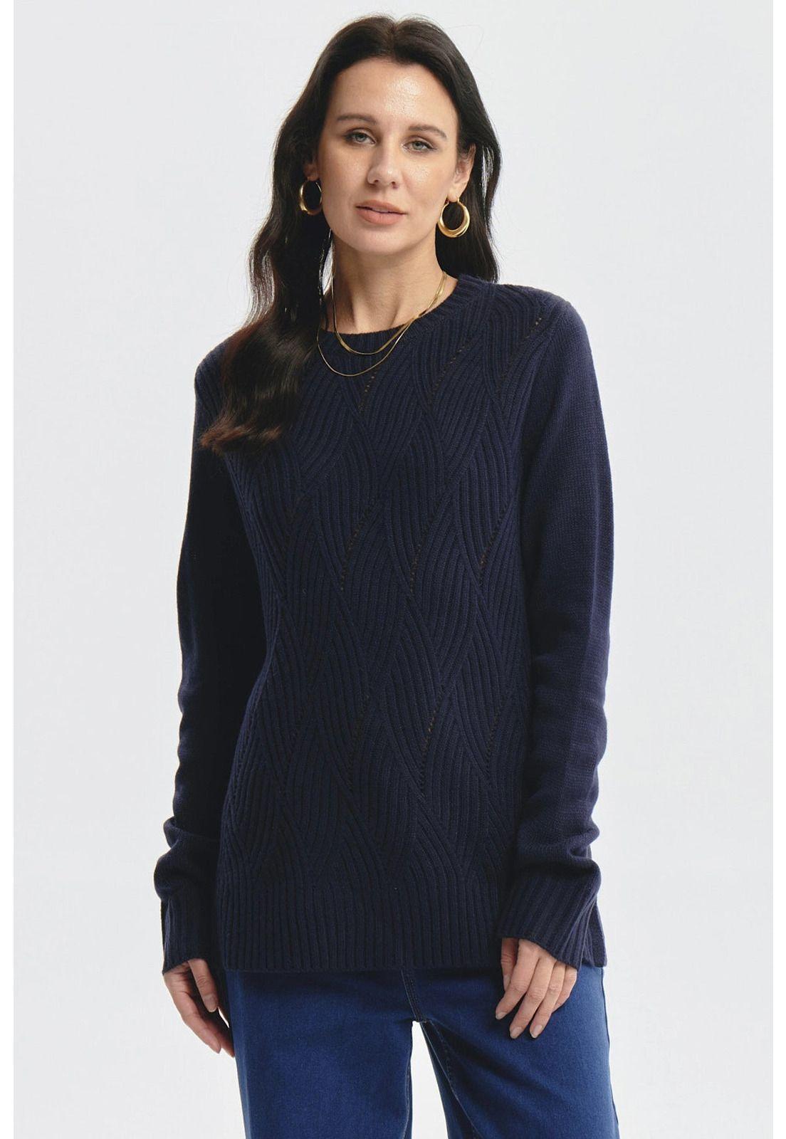 Sweater Mujer Deseño Calado Azul Oscuro-0