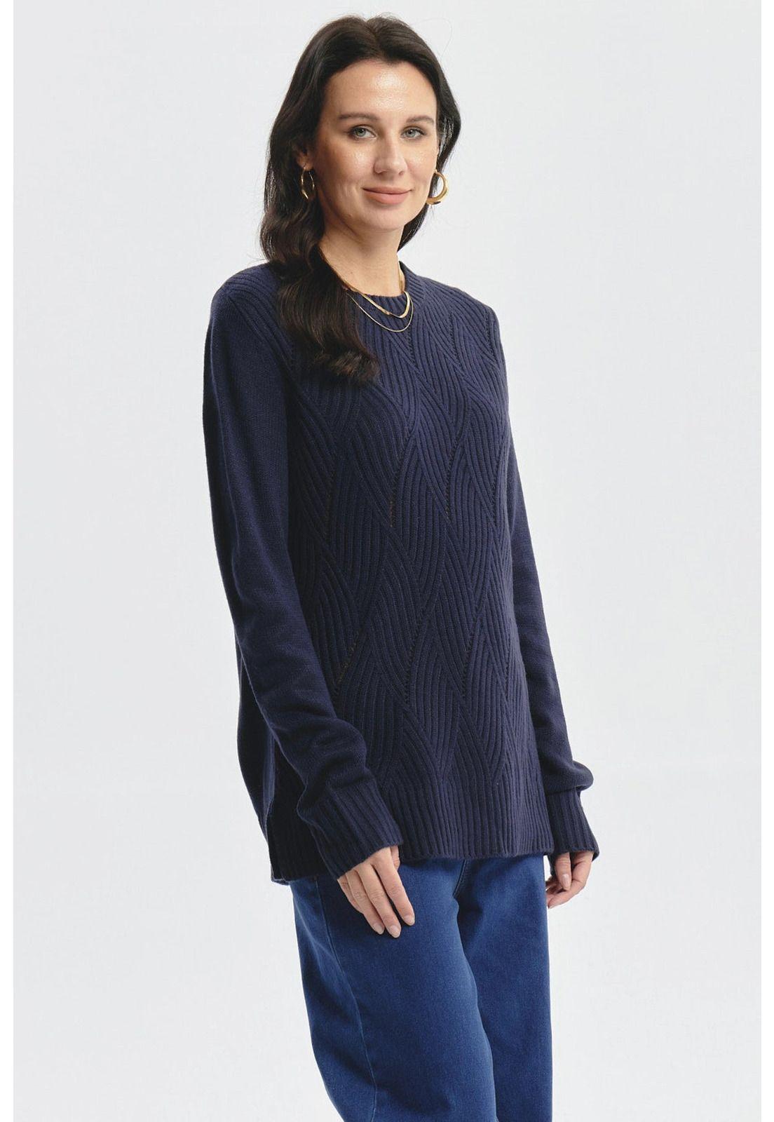 Sweater Mujer Deseño Calado Azul Oscuro-1