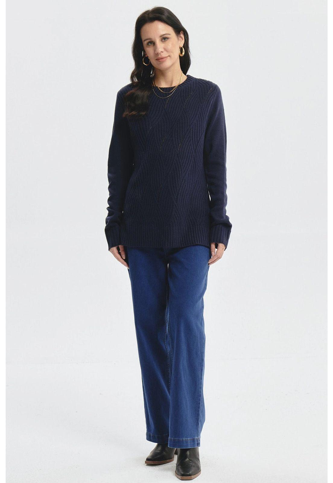 Sweater Mujer Deseño Calado Azul Oscuro-3
