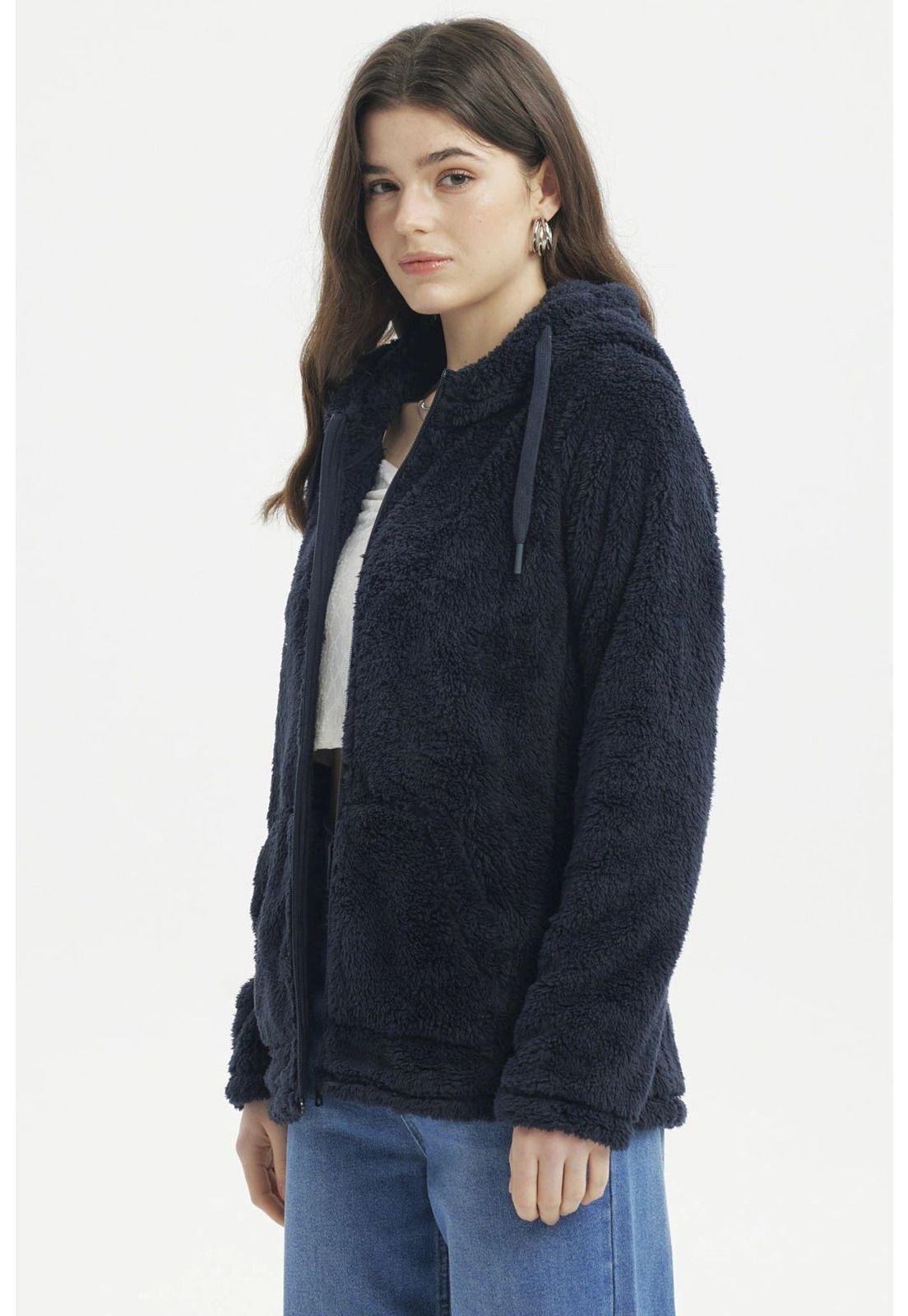 Polar Mujer Peludo Azul Marino-1