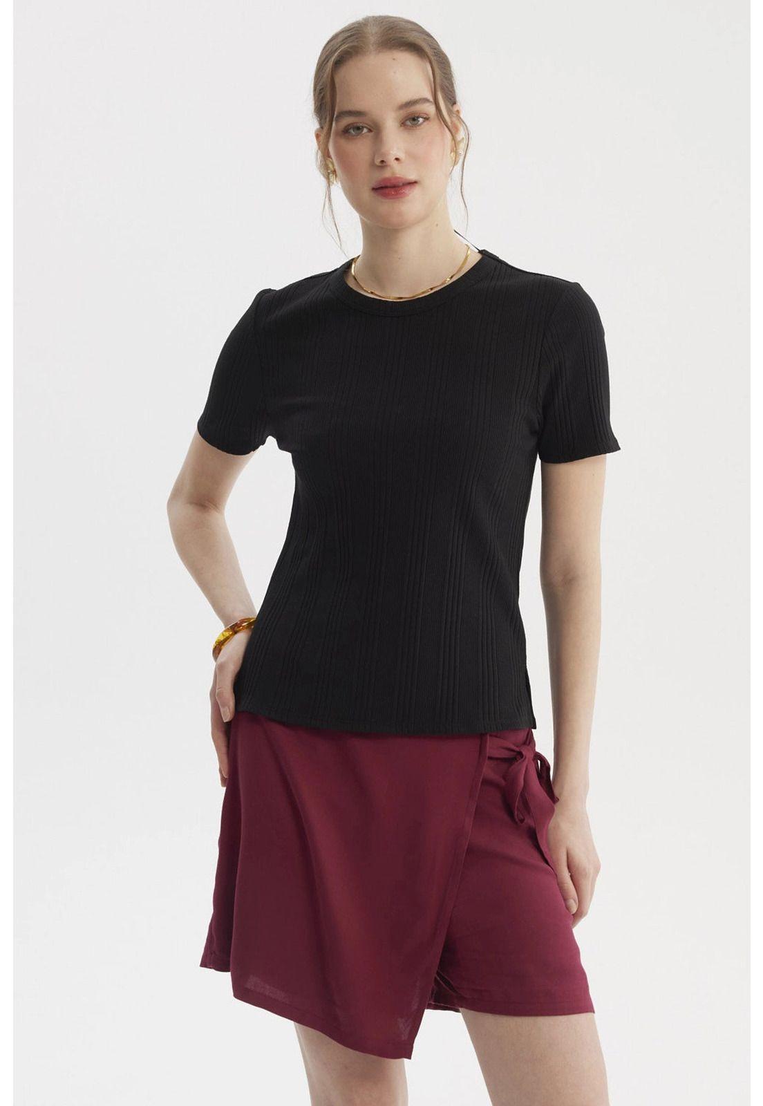 Polera Mujer Lisa Rib Negro- ll-0