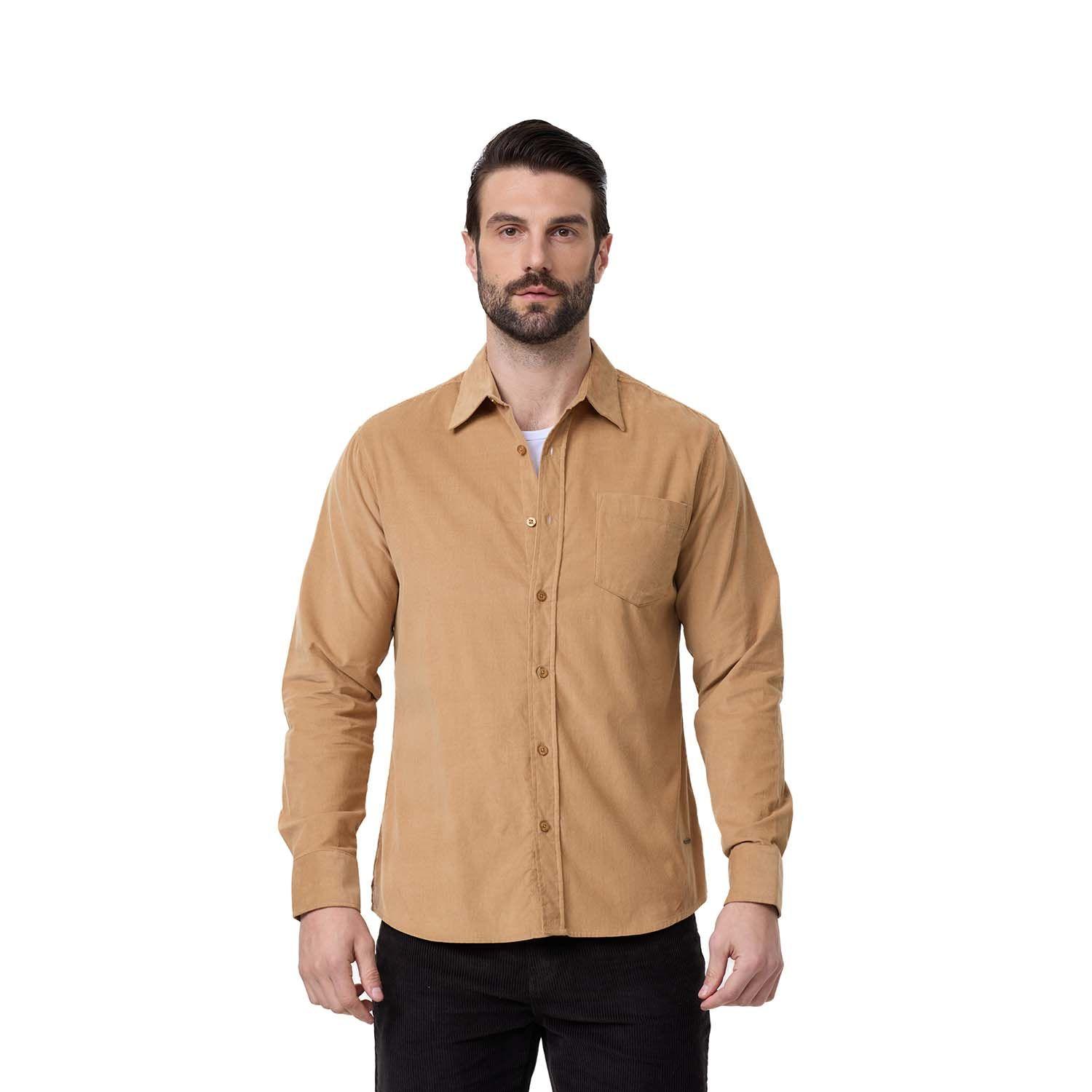 Camisa Hombre Cotelé Beige-0