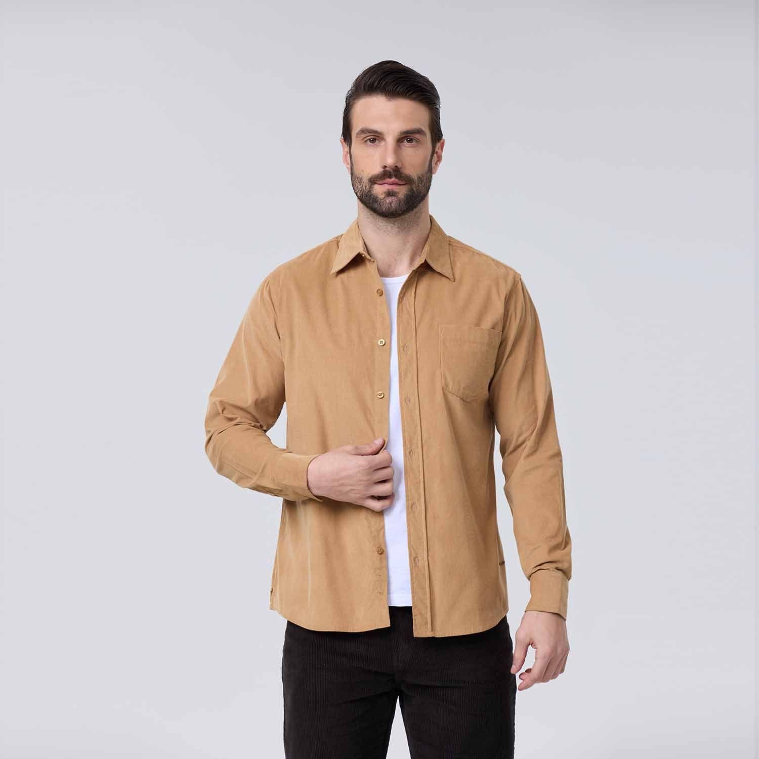 Camisa Hombre Cotelé Beige-1