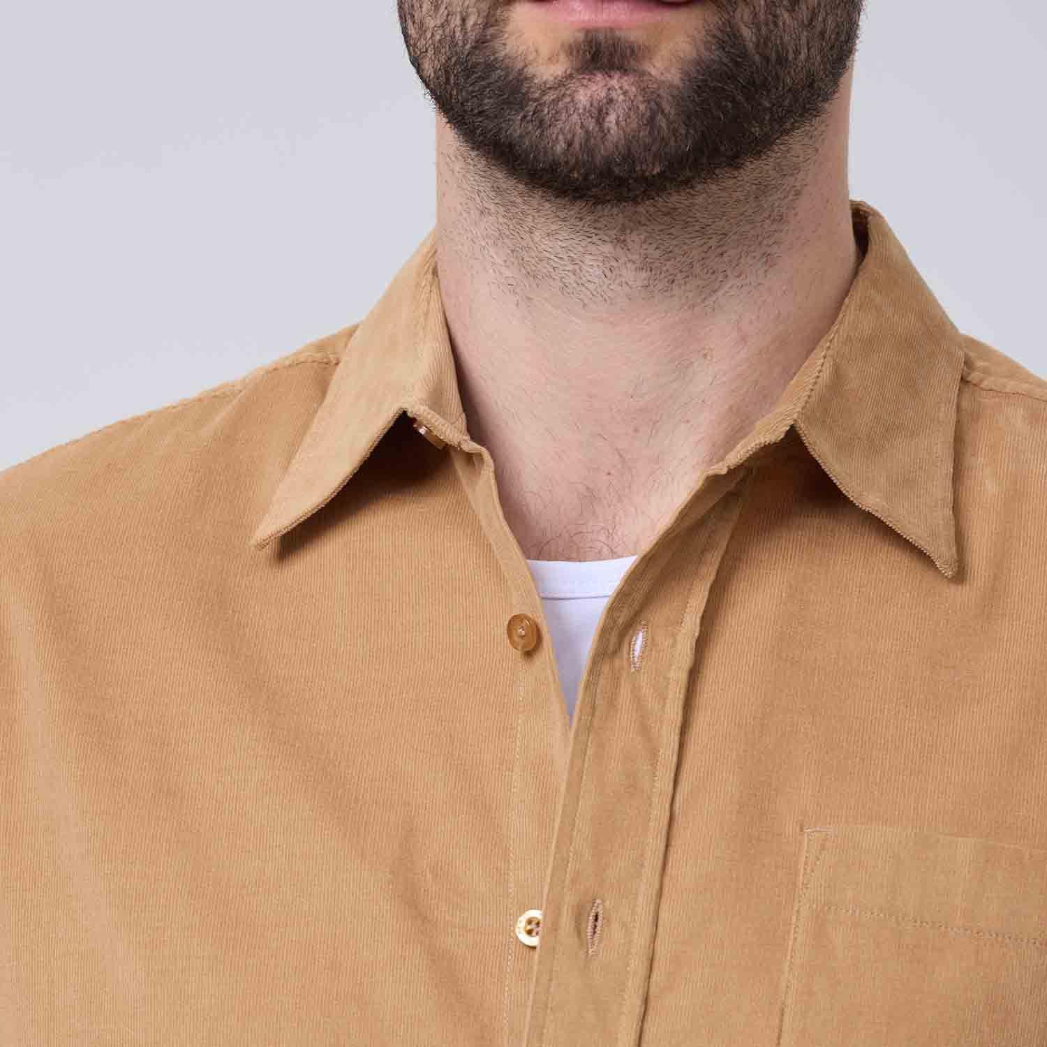 Camisa Hombre Cotelé Beige-3