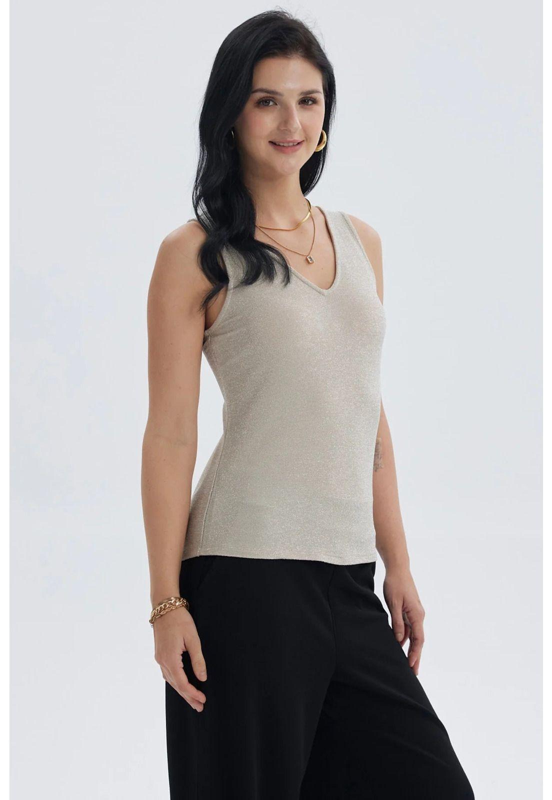 Polera Mujer Pabilo Lisa Con Textura Dorado-1