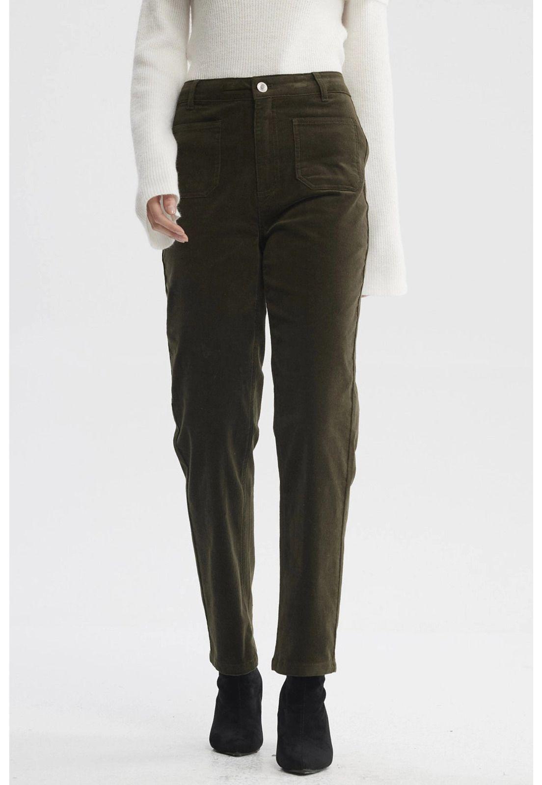 Pantalón Mujer Cotelé Calce Slim Verde-0