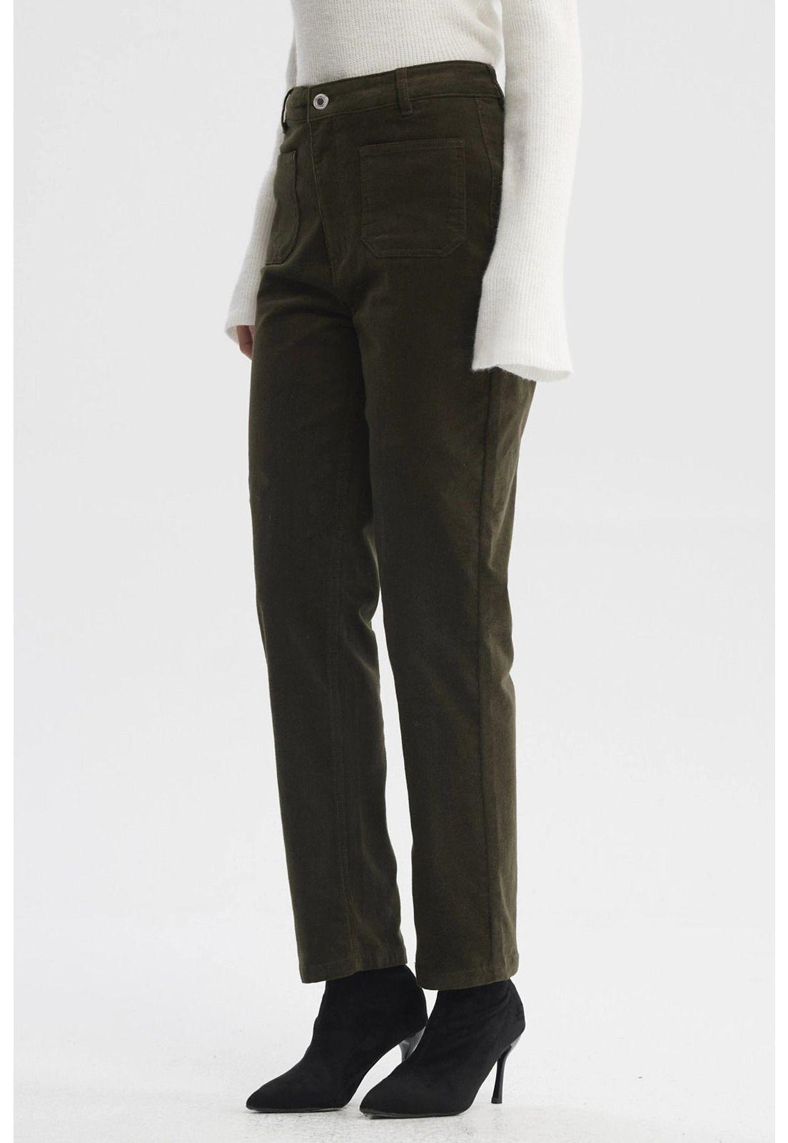 Pantalón Mujer Cotelé Calce Slim Verde-1