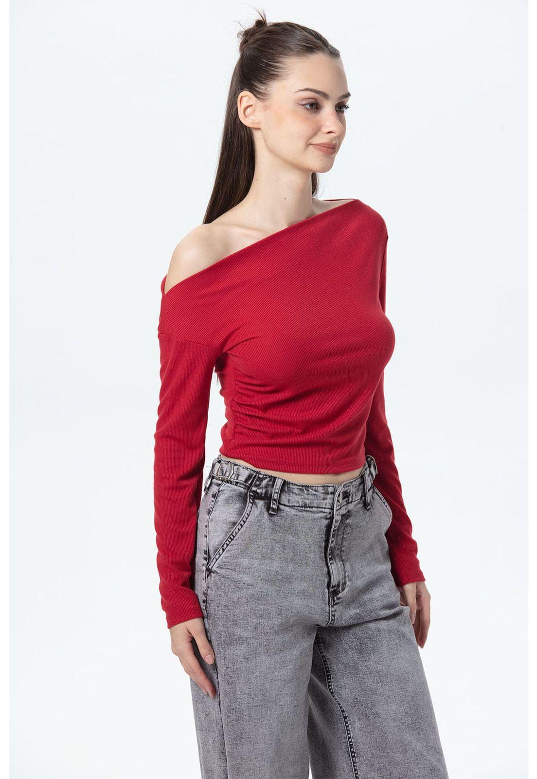Polera Mujer Asimétrica Hombro Rojo-1