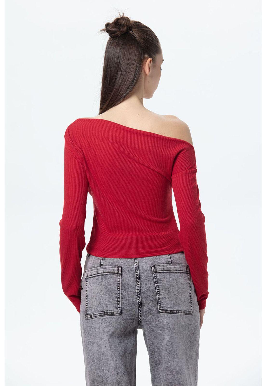 Polera Mujer Asimétrica Hombro Rojo-2