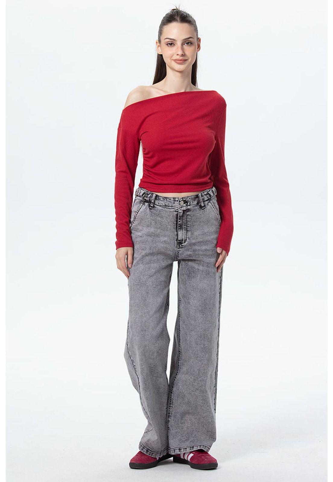Polera Mujer Asimétrica Hombro Rojo-3