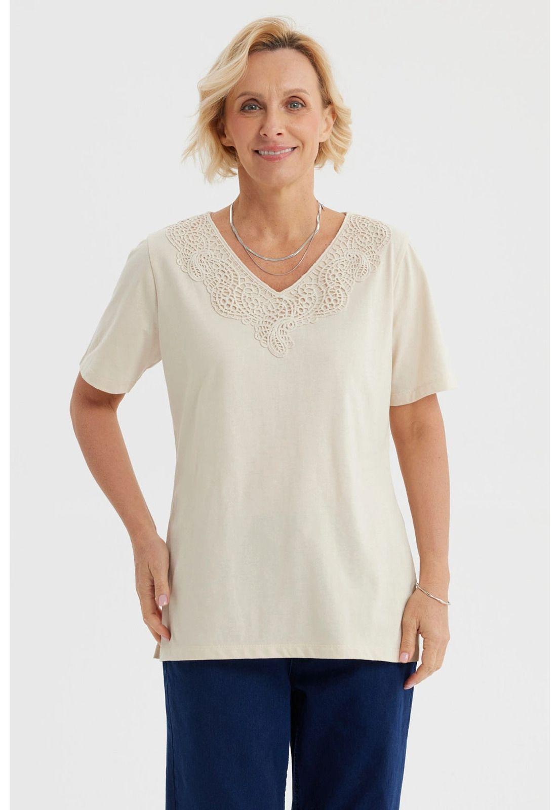 Polera Mujer Macramé Beige Claro-0