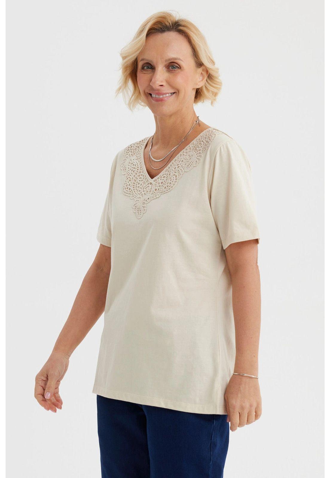Polera Mujer Macramé Beige Claro-1