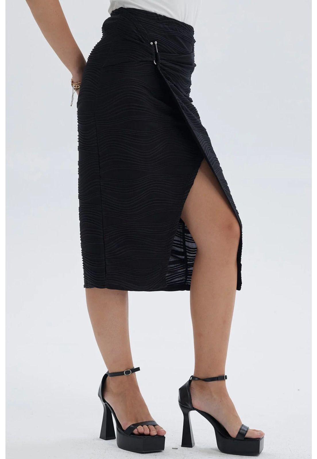 Falda Mujer Midi Cruzada Con Textura Negro-1