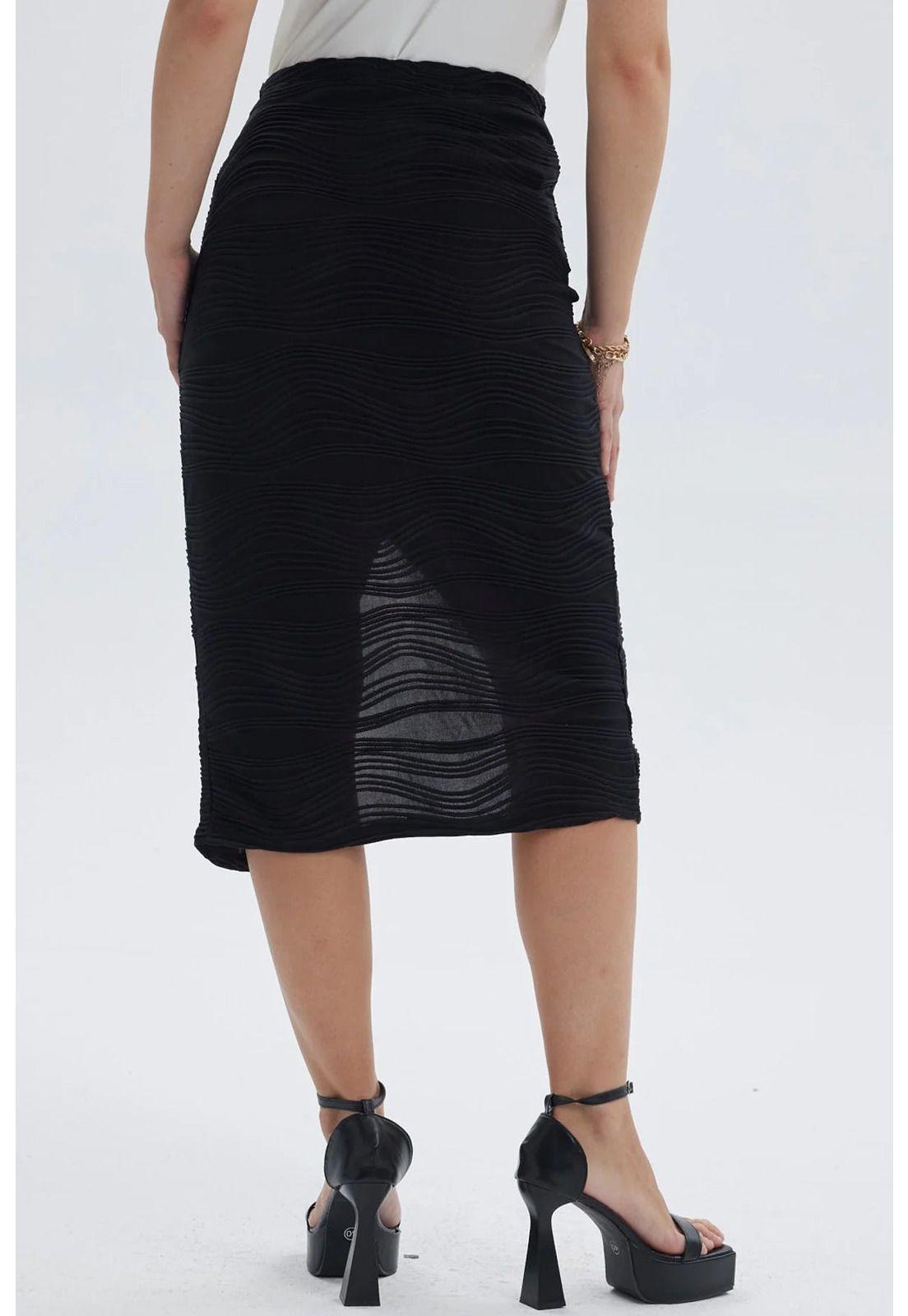 Falda Mujer Midi Cruzada Con Textura Negro-2