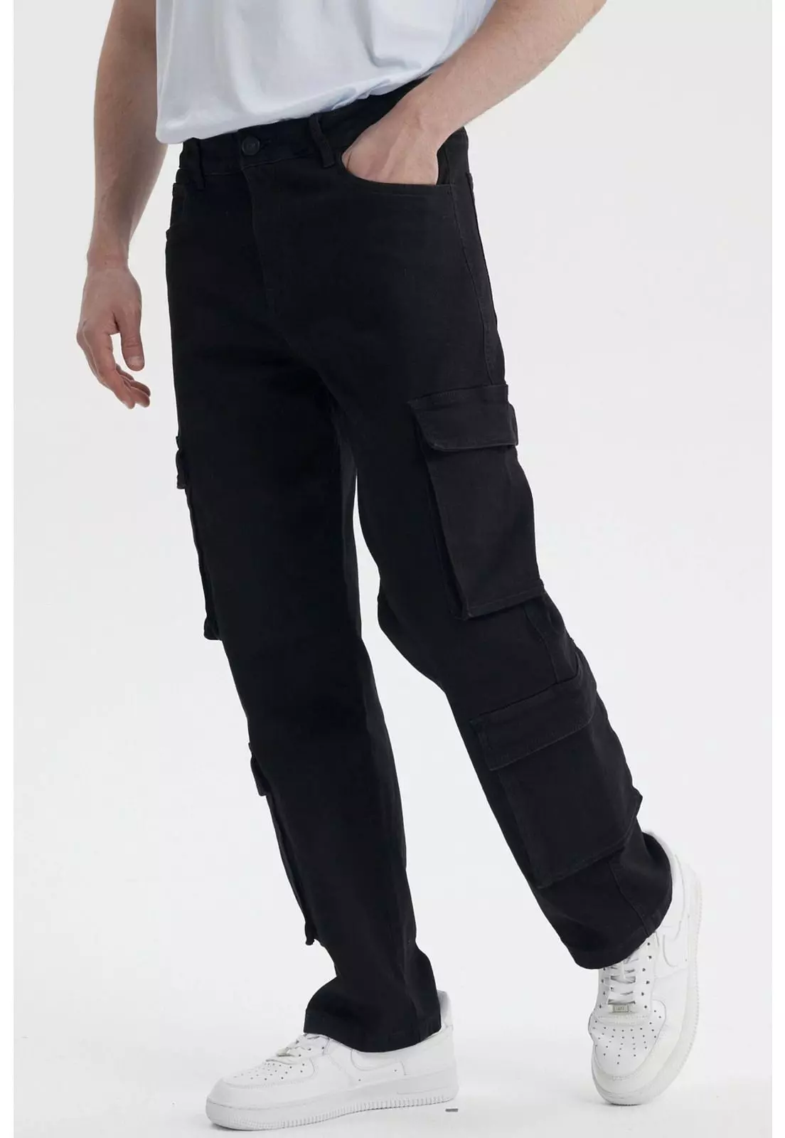 Jeans Hombre Doble Cargo Negro- ll-1