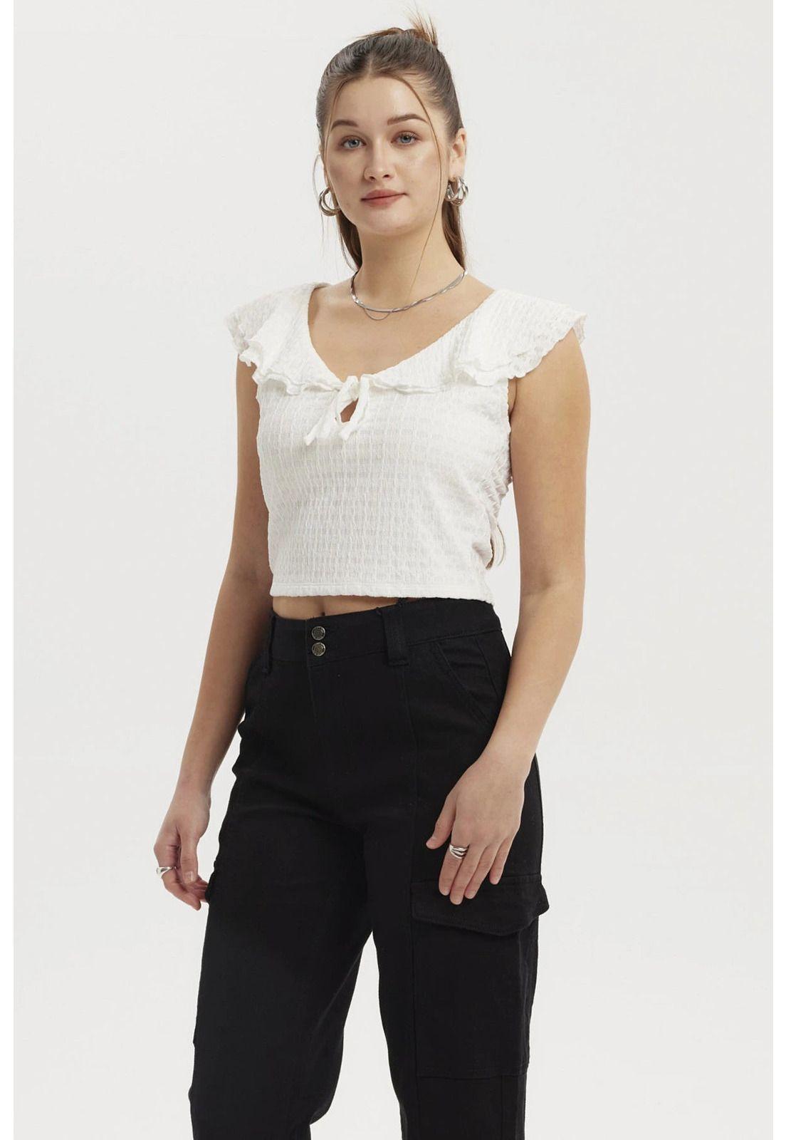 Polera Mujer Cuello Con Vuelos Blanco-1