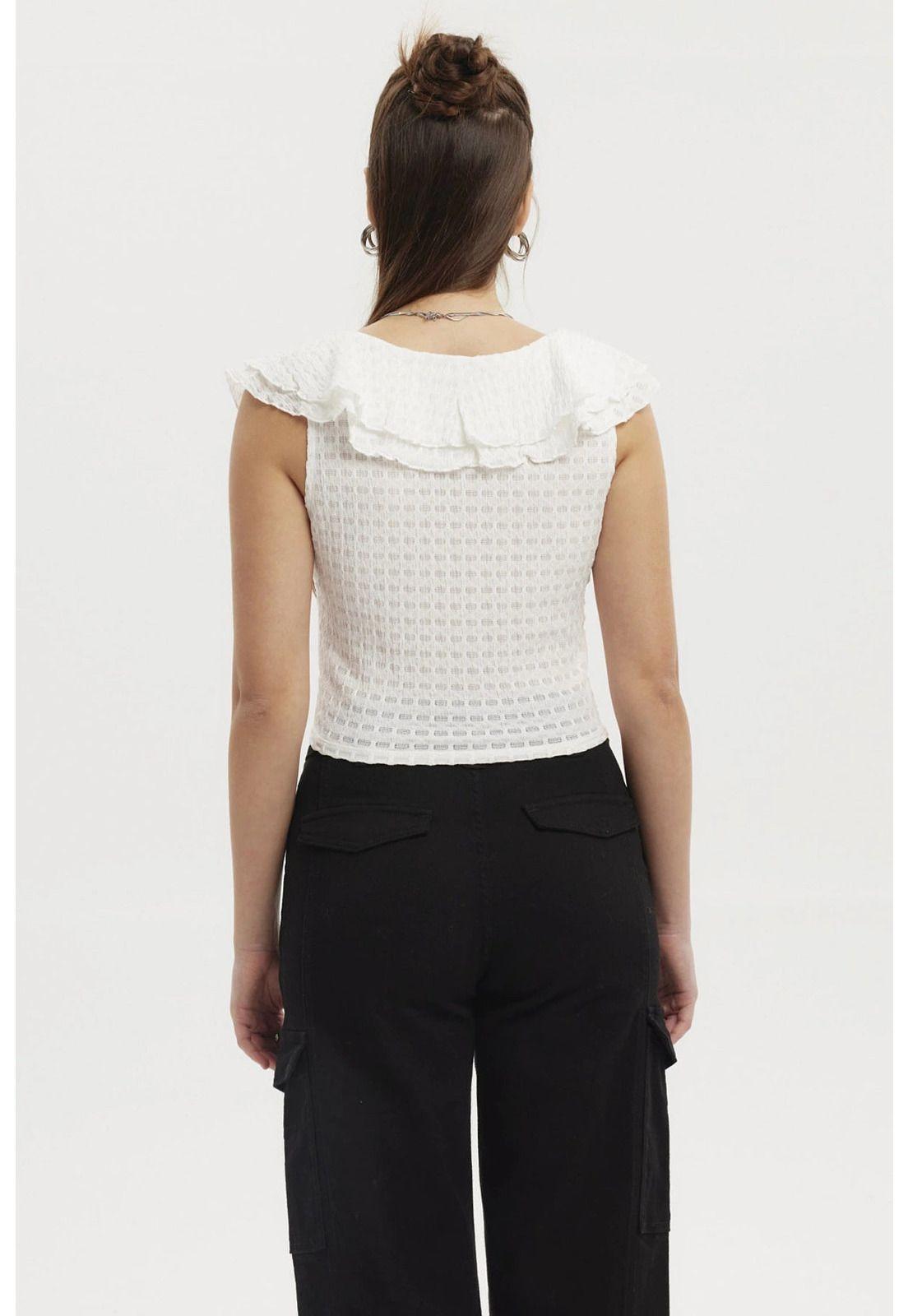 Polera Mujer Cuello Con Vuelos Blanco-2
