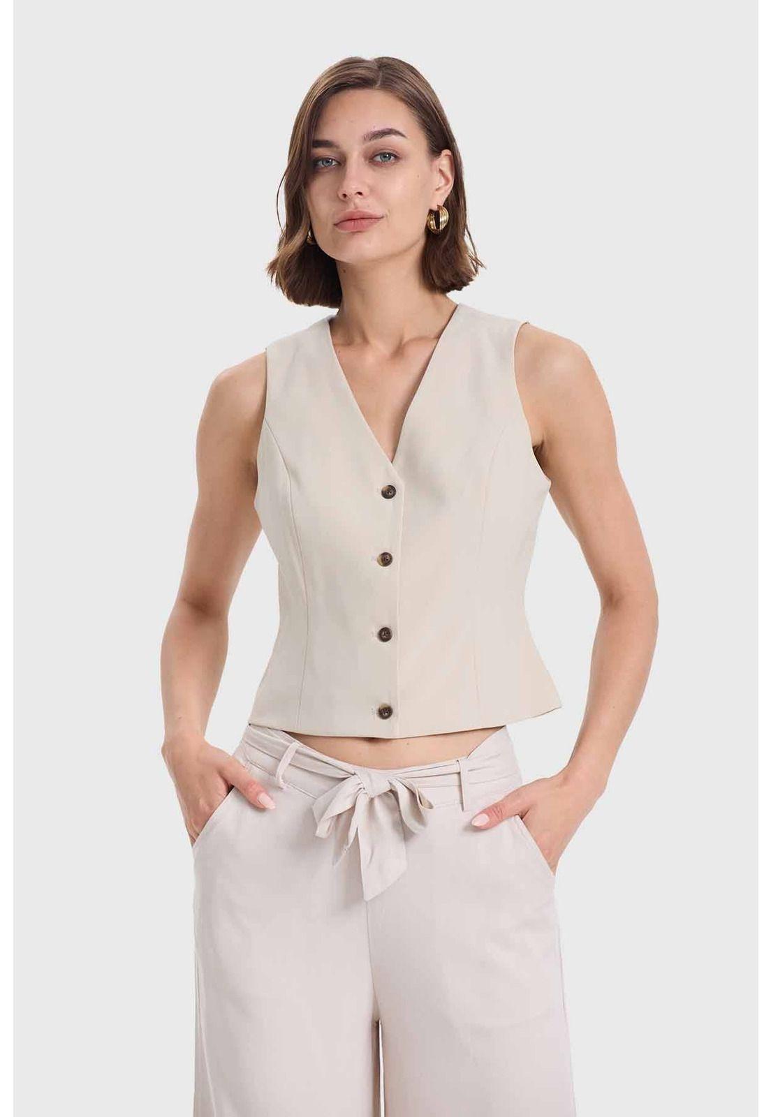 Blazer Mujer Tipo Gillette Abotonado Arena-0