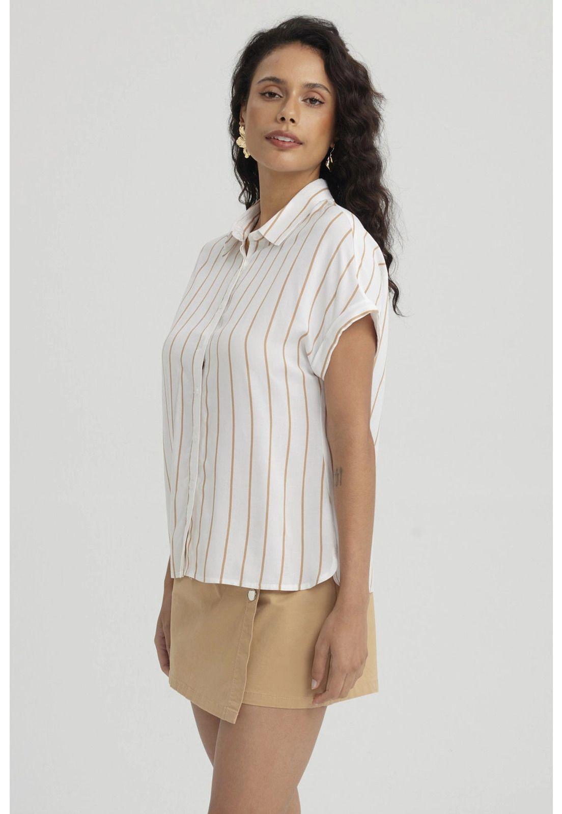 Blusa Mujer Rayada Abotonada Camel-1