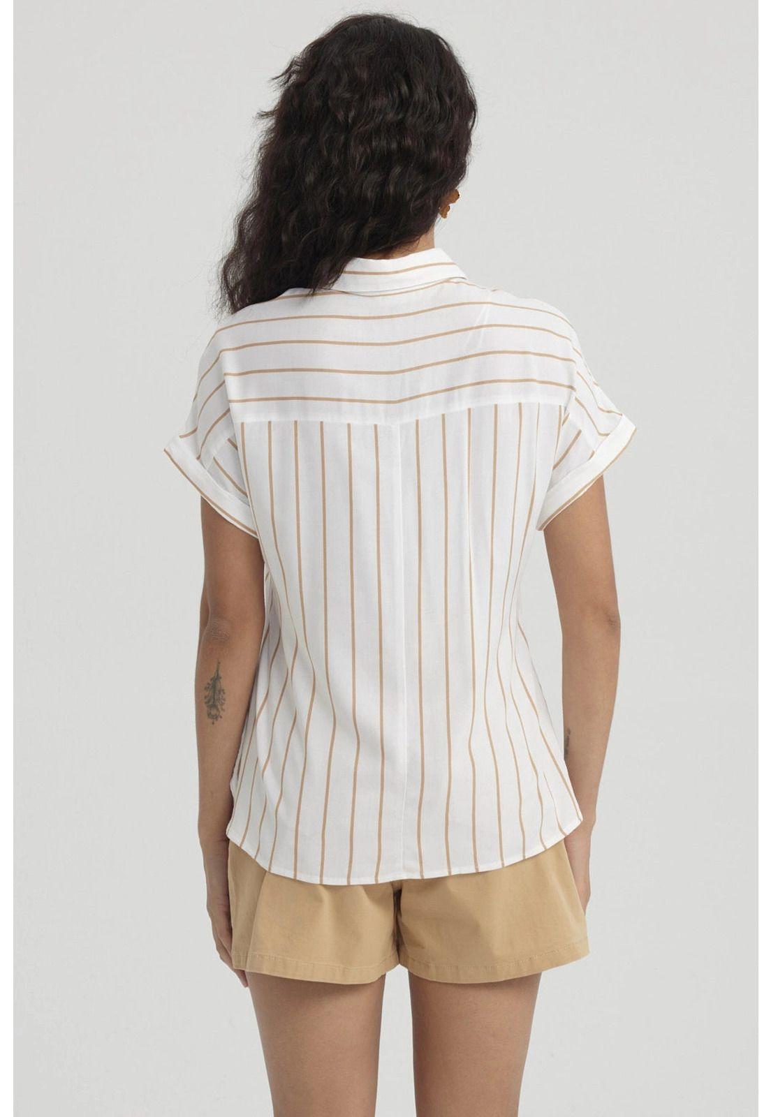 Blusa Mujer Rayada Abotonada Camel-2