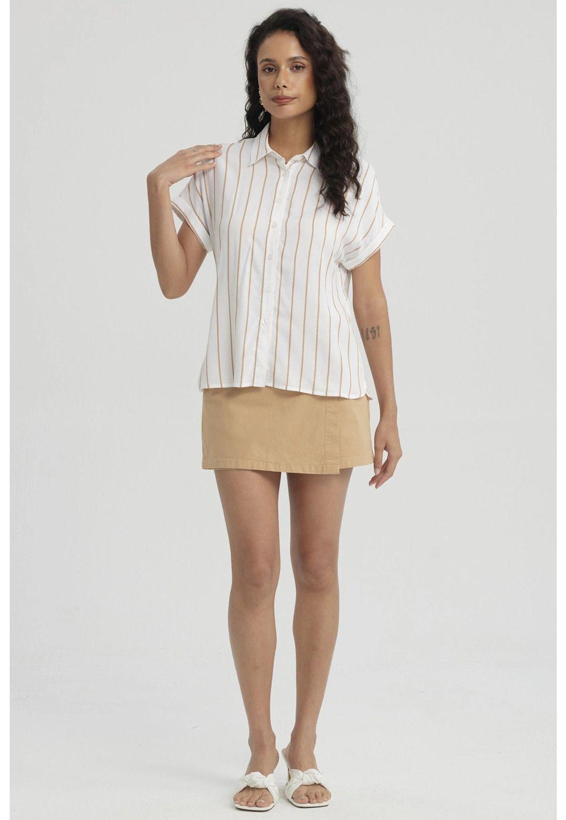 Blusa Mujer Rayada Abotonada Camel-3